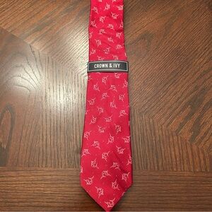 Crown & Ivy 100% Silk Red Men's Tie With Marlins Print 🆕